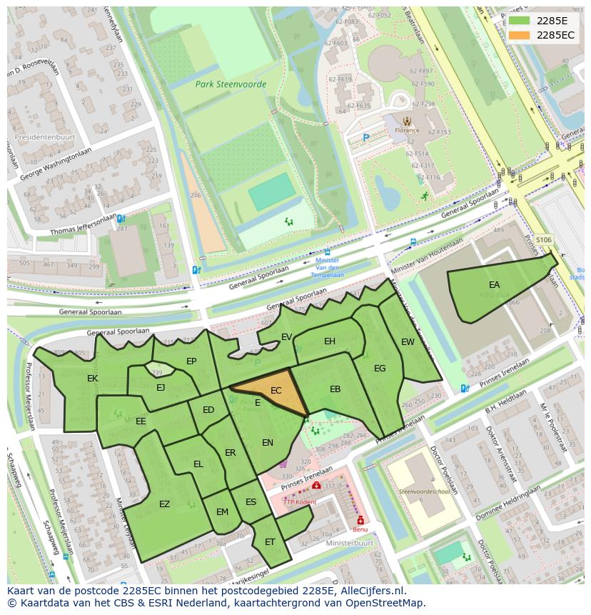 Afbeelding van het postcodegebied 2285 EC op de kaart.