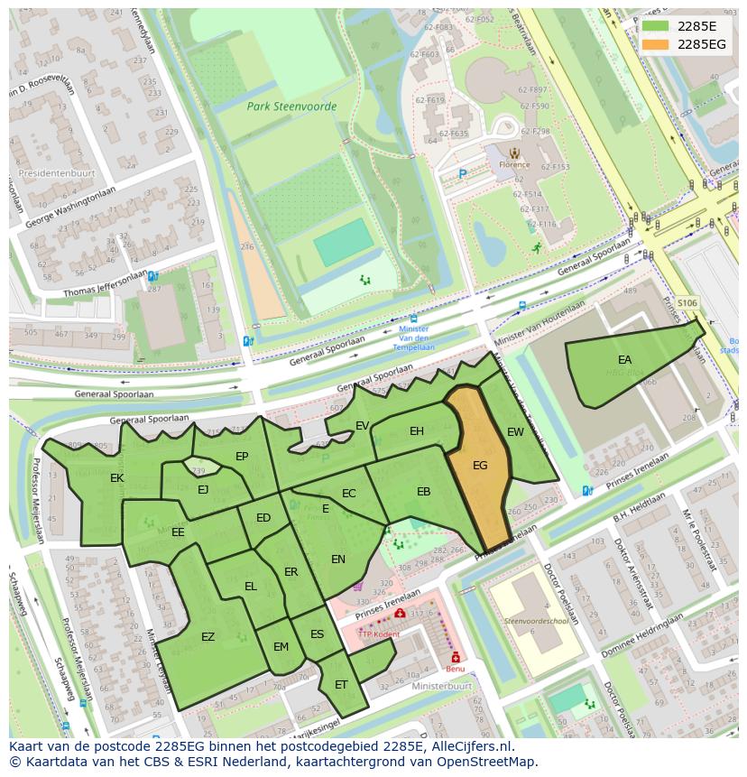 Afbeelding van het postcodegebied 2285 EG op de kaart.