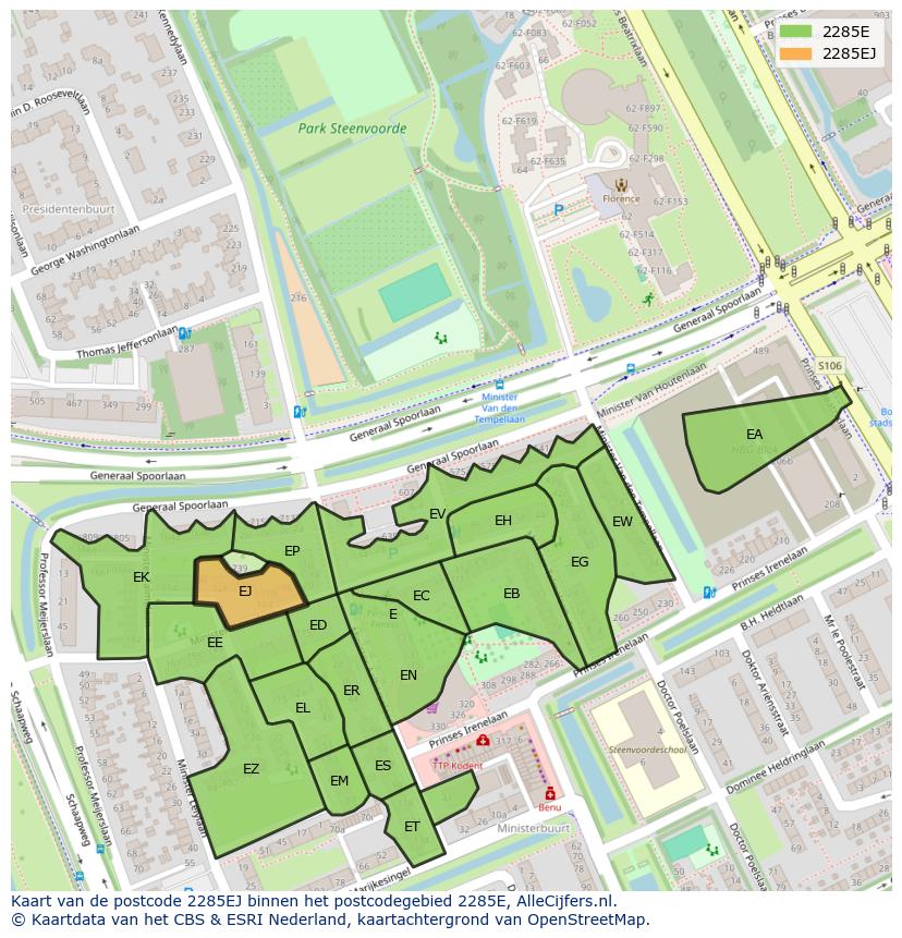 Afbeelding van het postcodegebied 2285 EJ op de kaart.