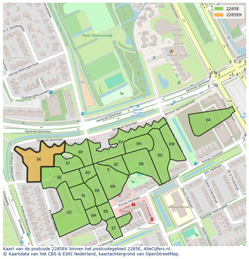 Afbeelding van het postcodegebied 2285 EK op de kaart.