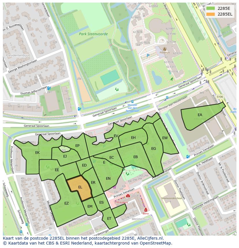 Afbeelding van het postcodegebied 2285 EL op de kaart.