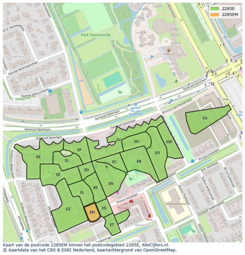 Afbeelding van het postcodegebied 2285 EM op de kaart.