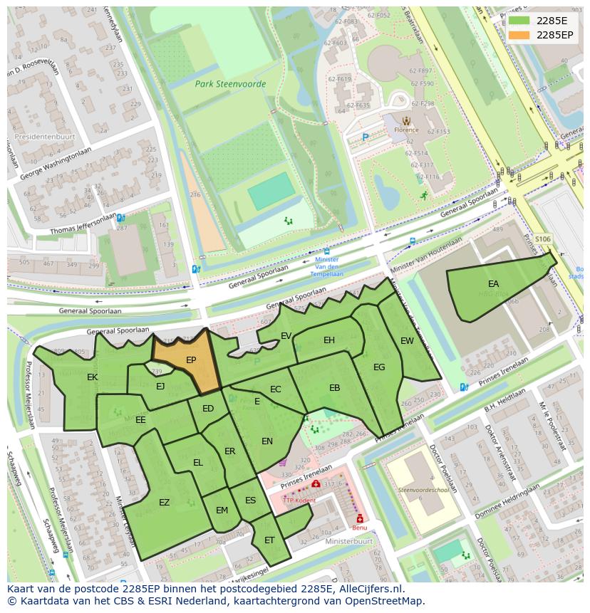 Afbeelding van het postcodegebied 2285 EP op de kaart.
