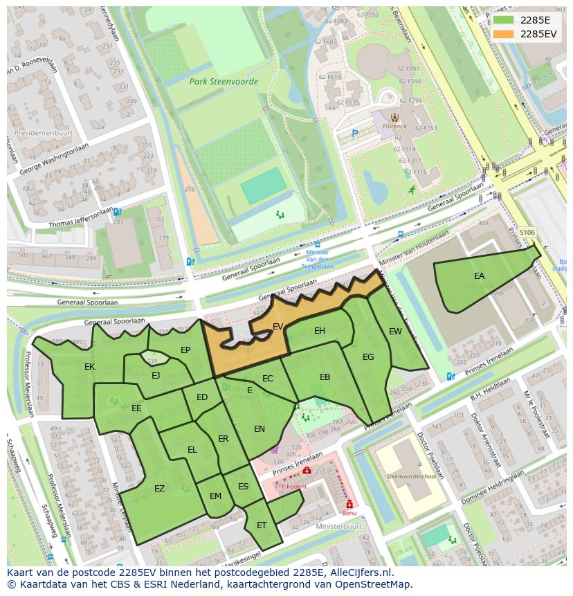 Afbeelding van het postcodegebied 2285 EV op de kaart.