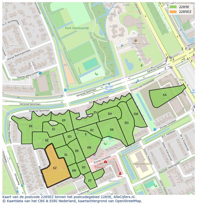 Afbeelding van het postcodegebied 2285 EZ op de kaart.