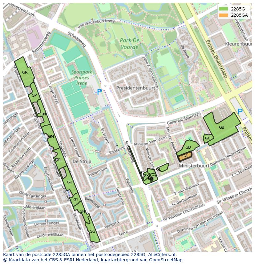 Afbeelding van het postcodegebied 2285 GA op de kaart.