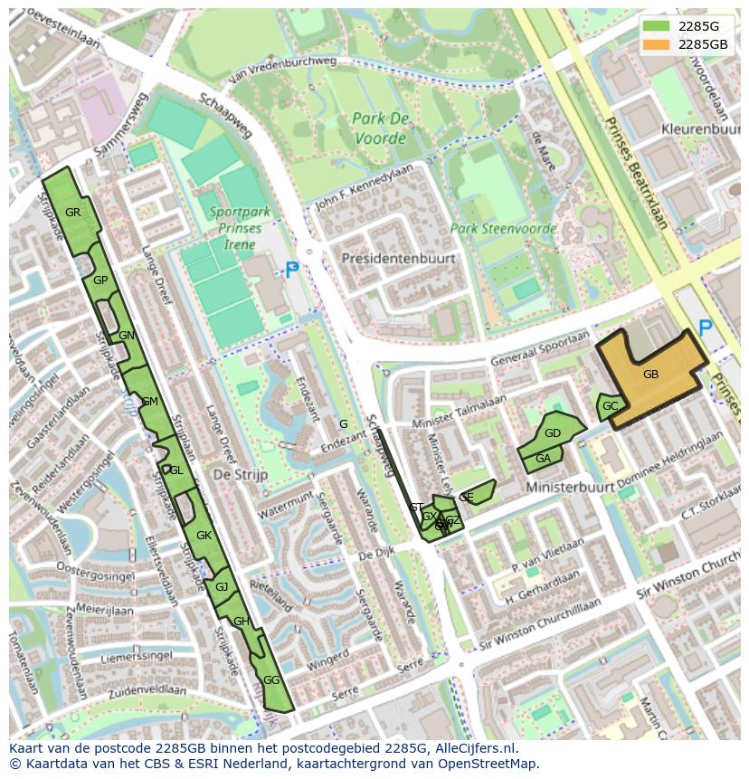 Afbeelding van het postcodegebied 2285 GB op de kaart.