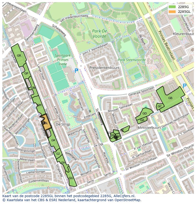 Afbeelding van het postcodegebied 2285 GL op de kaart.