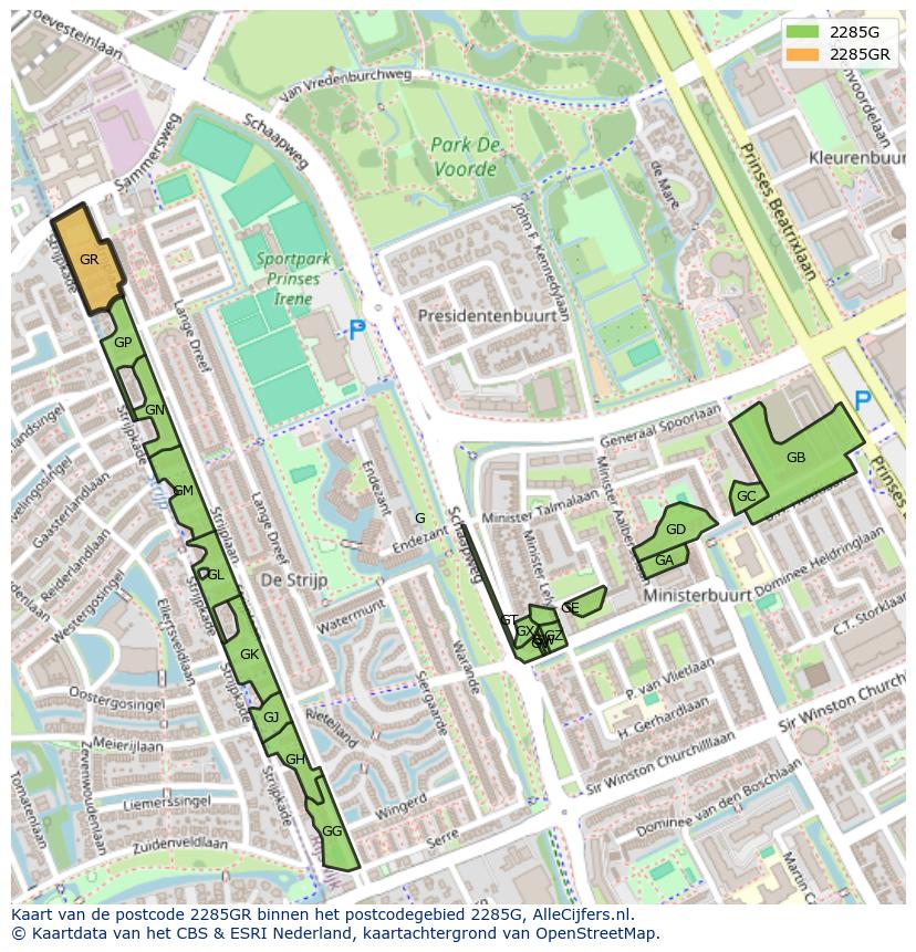 Afbeelding van het postcodegebied 2285 GR op de kaart.