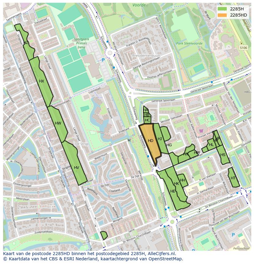 Afbeelding van het postcodegebied 2285 HD op de kaart.