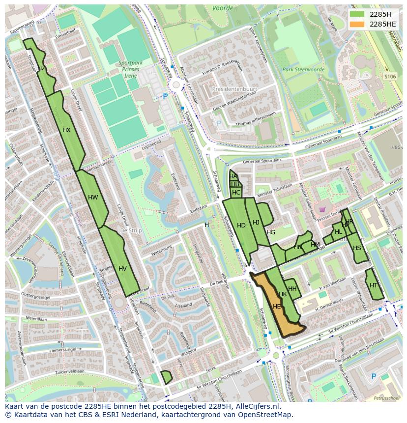 Afbeelding van het postcodegebied 2285 HE op de kaart.