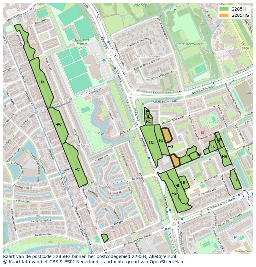 Afbeelding van het postcodegebied 2285 HG op de kaart.