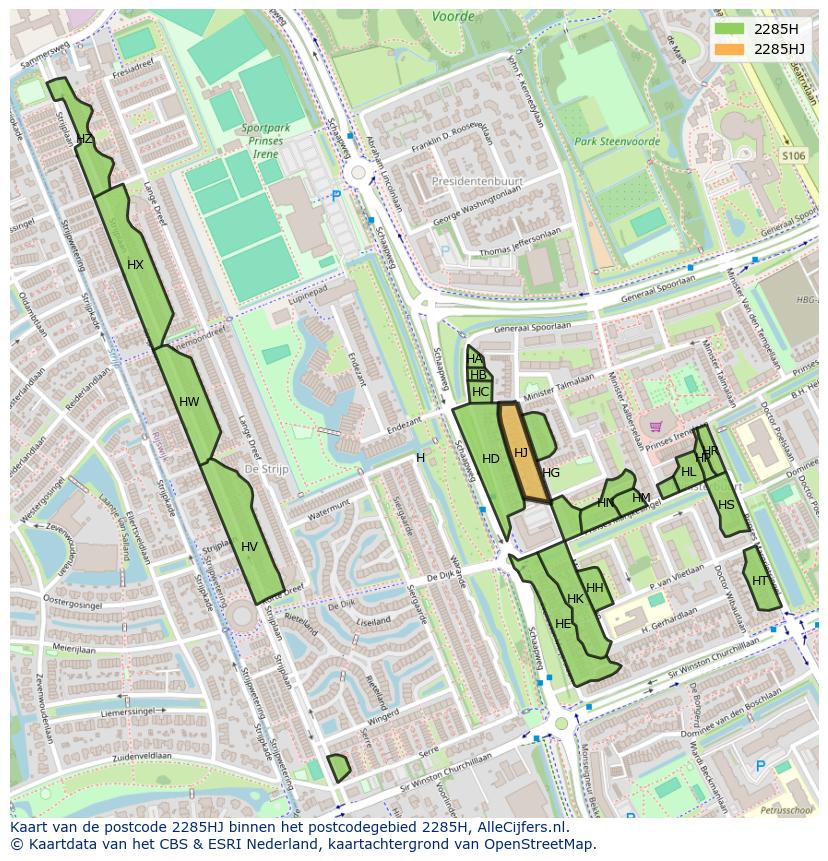 Afbeelding van het postcodegebied 2285 HJ op de kaart.