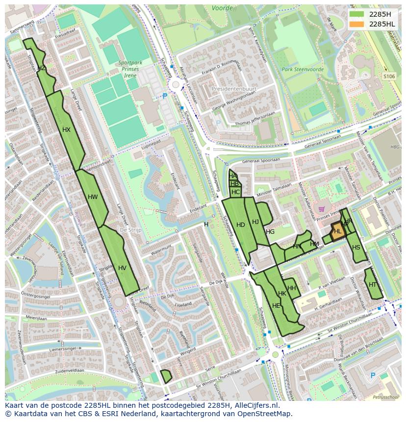 Afbeelding van het postcodegebied 2285 HL op de kaart.