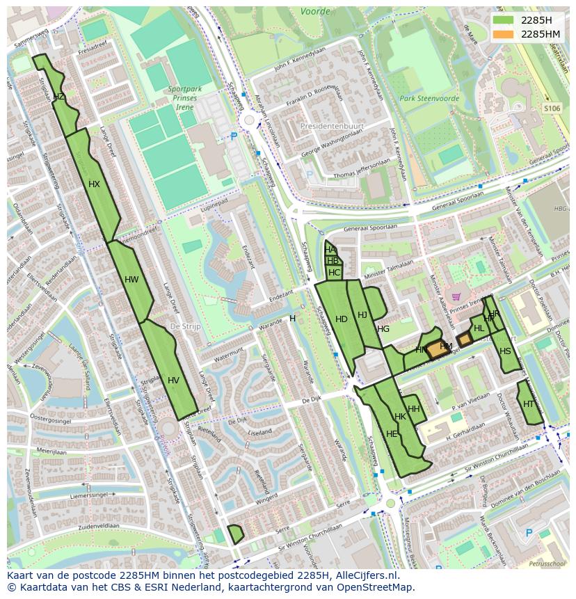 Afbeelding van het postcodegebied 2285 HM op de kaart.