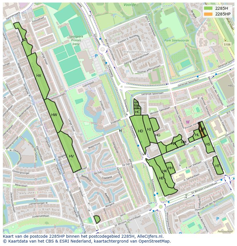 Afbeelding van het postcodegebied 2285 HP op de kaart.