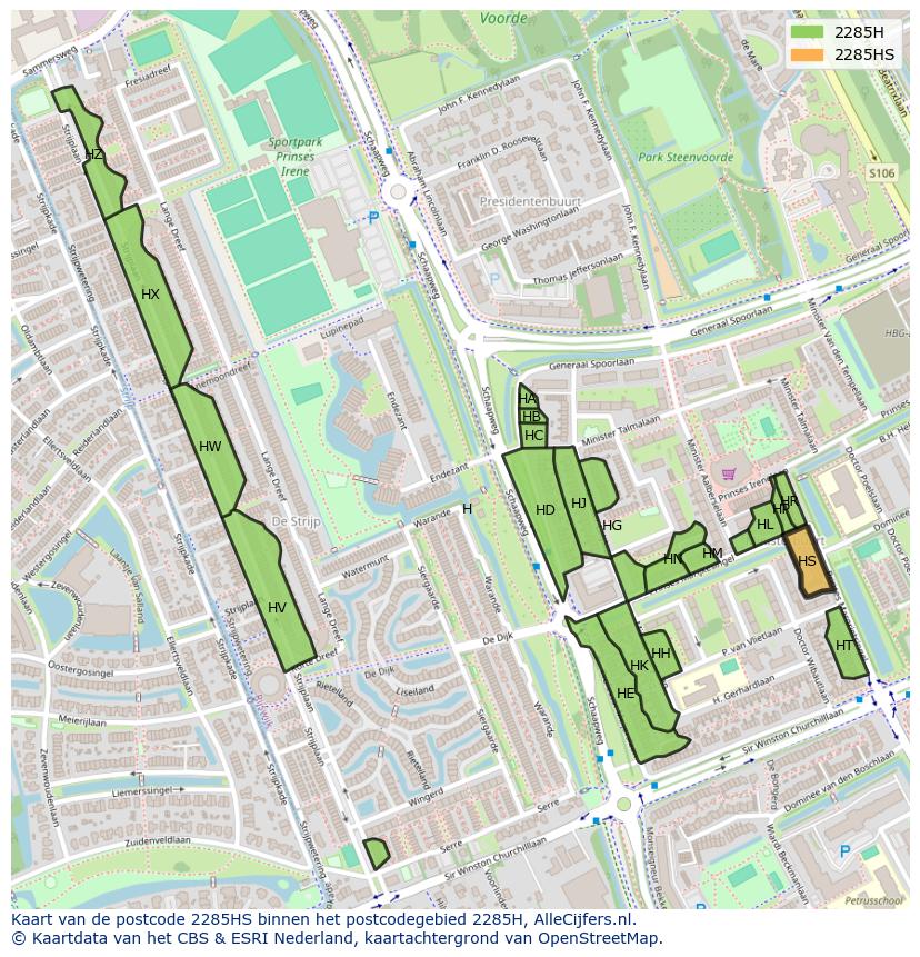 Afbeelding van het postcodegebied 2285 HS op de kaart.