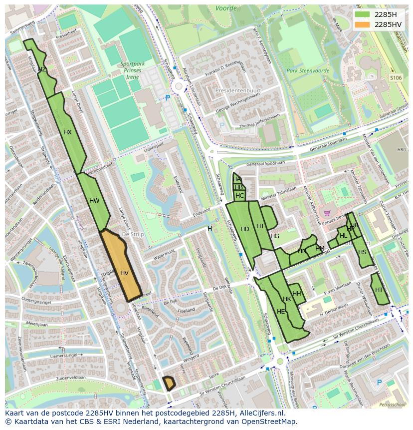 Afbeelding van het postcodegebied 2285 HV op de kaart.