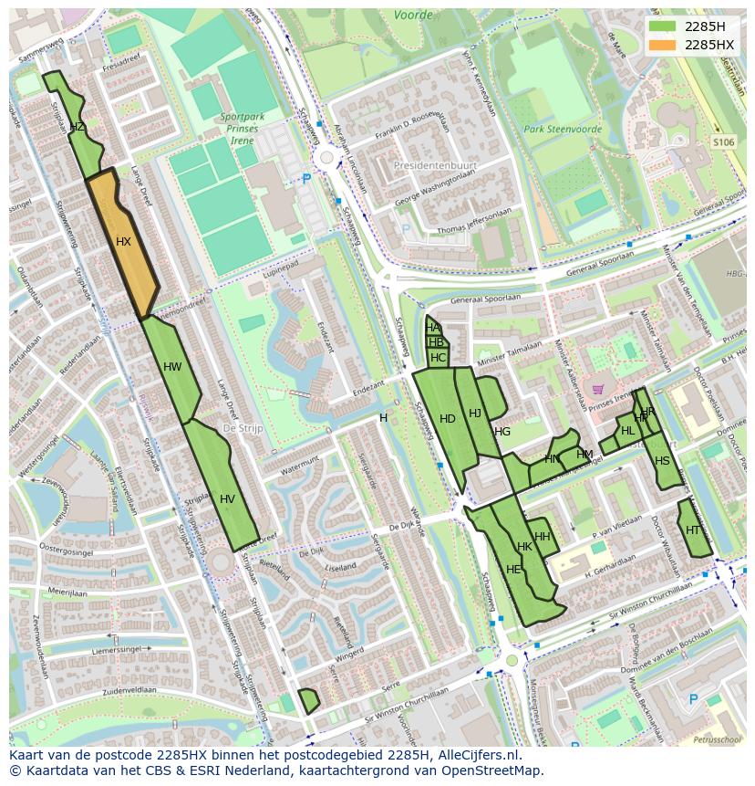 Afbeelding van het postcodegebied 2285 HX op de kaart.