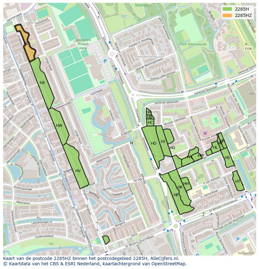 Afbeelding van het postcodegebied 2285 HZ op de kaart.