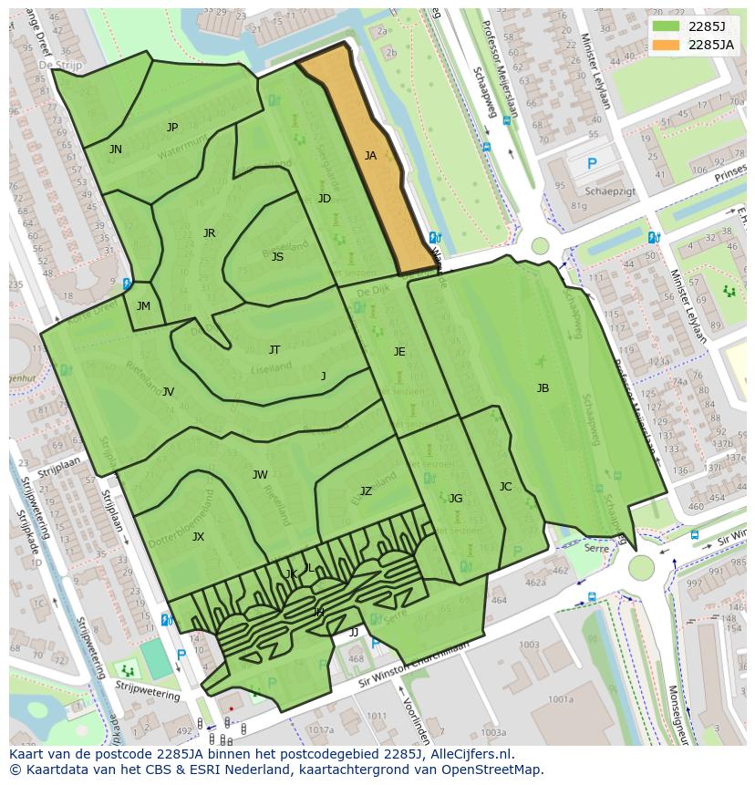Afbeelding van het postcodegebied 2285 JA op de kaart.