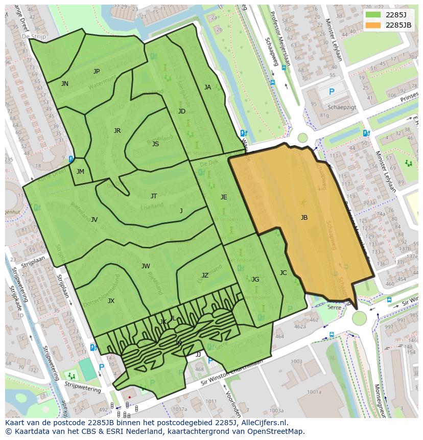 Afbeelding van het postcodegebied 2285 JB op de kaart.