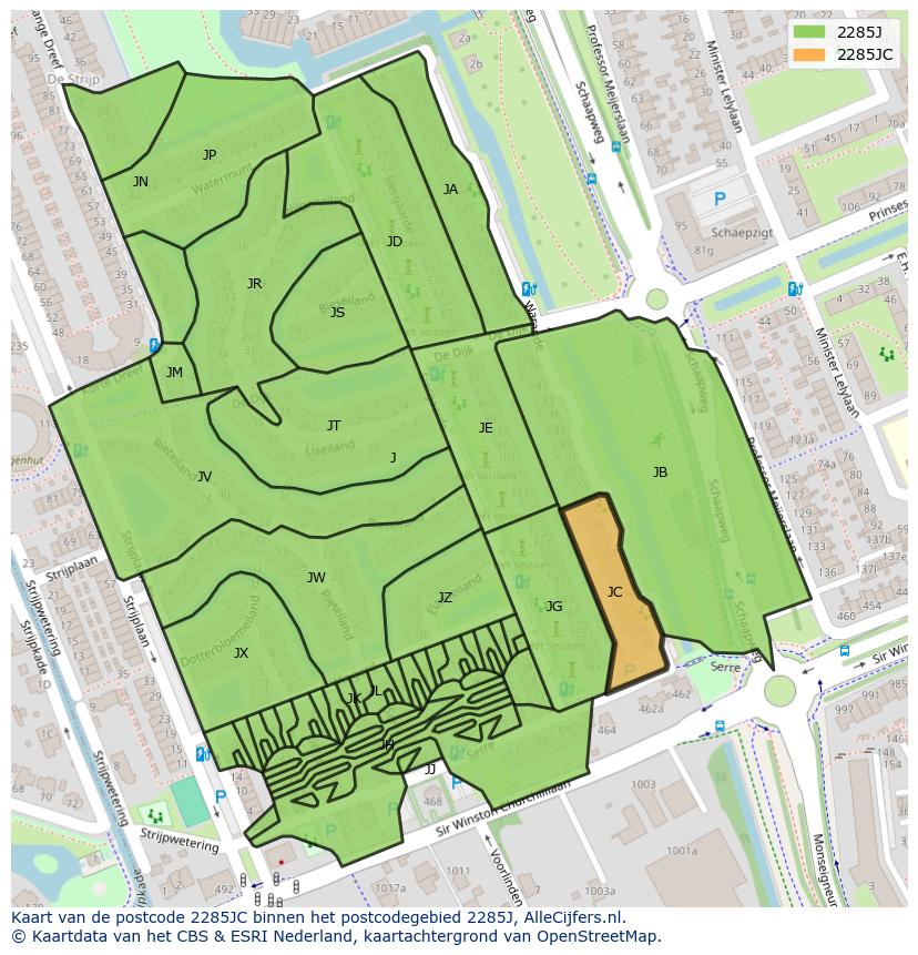 Afbeelding van het postcodegebied 2285 JC op de kaart.