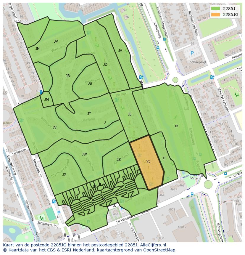 Afbeelding van het postcodegebied 2285 JG op de kaart.