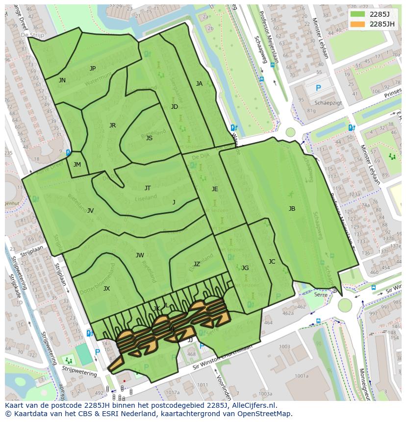 Afbeelding van het postcodegebied 2285 JH op de kaart.