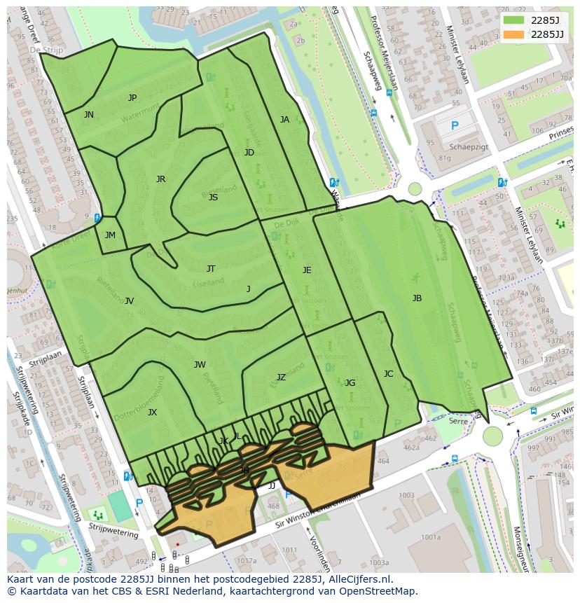 Afbeelding van het postcodegebied 2285 JJ op de kaart.
