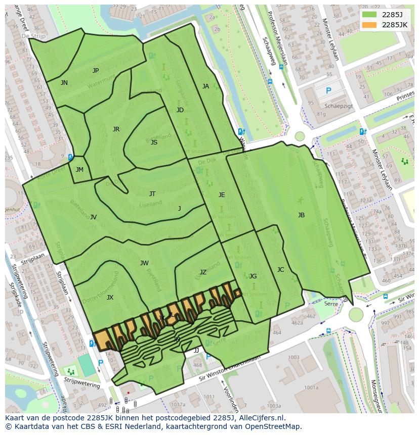 Afbeelding van het postcodegebied 2285 JK op de kaart.