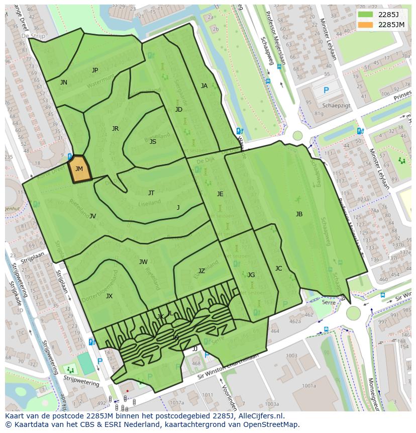 Afbeelding van het postcodegebied 2285 JM op de kaart.
