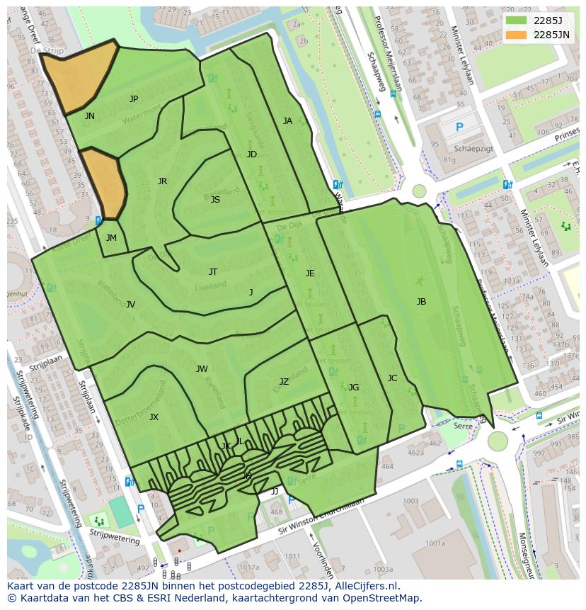 Afbeelding van het postcodegebied 2285 JN op de kaart.
