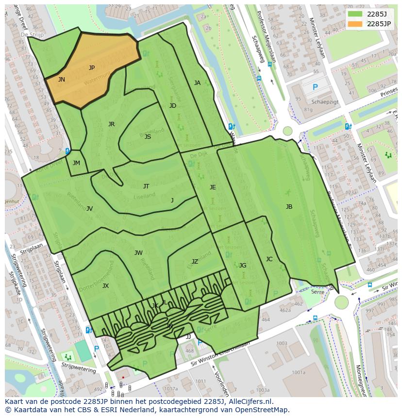 Afbeelding van het postcodegebied 2285 JP op de kaart.
