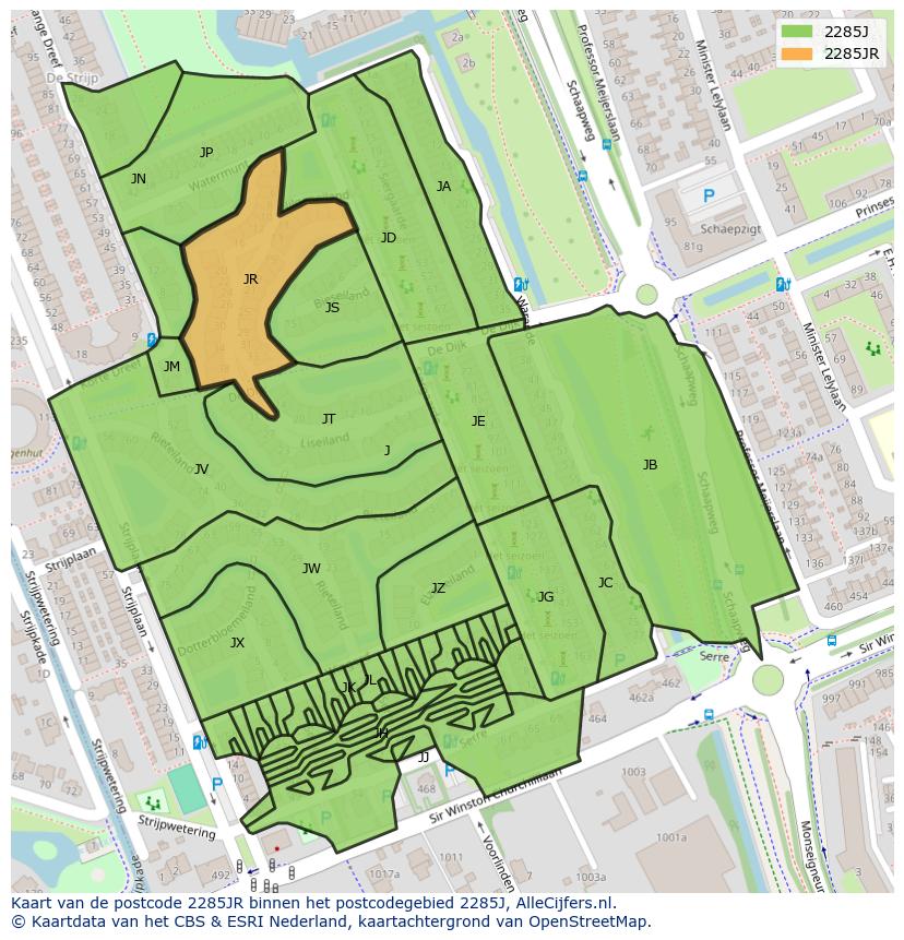 Afbeelding van het postcodegebied 2285 JR op de kaart.