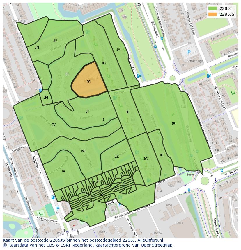 Afbeelding van het postcodegebied 2285 JS op de kaart.