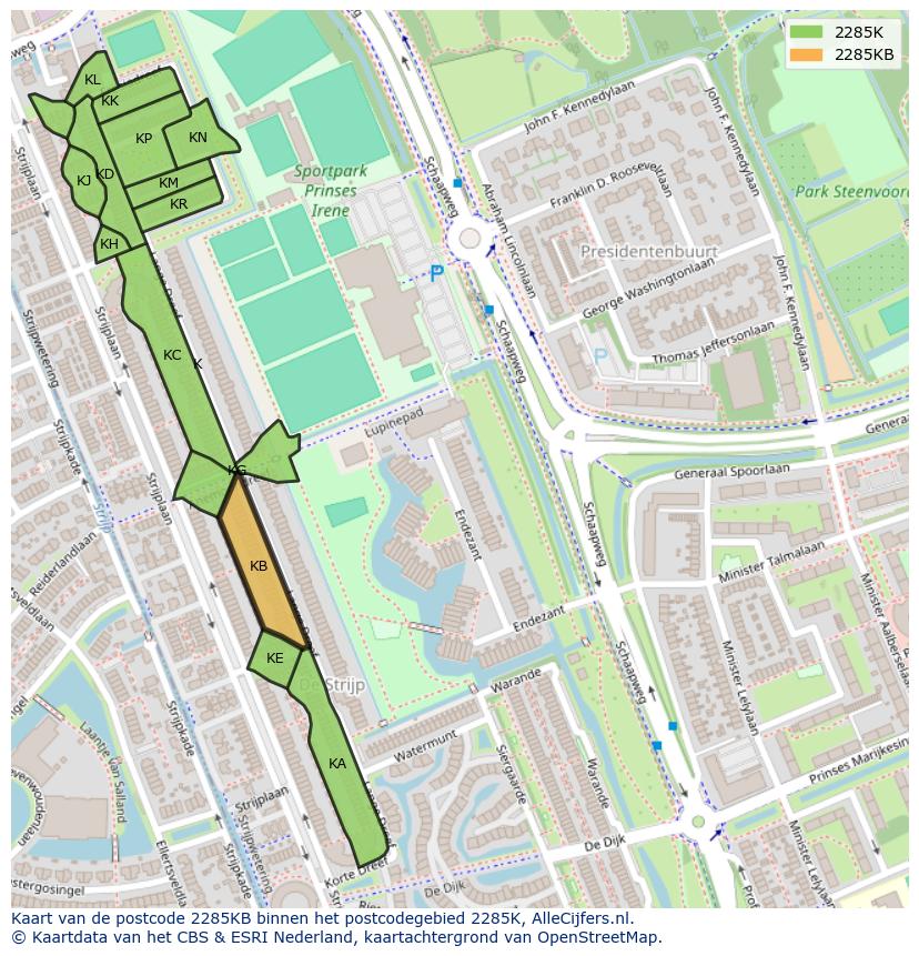 Afbeelding van het postcodegebied 2285 KB op de kaart.