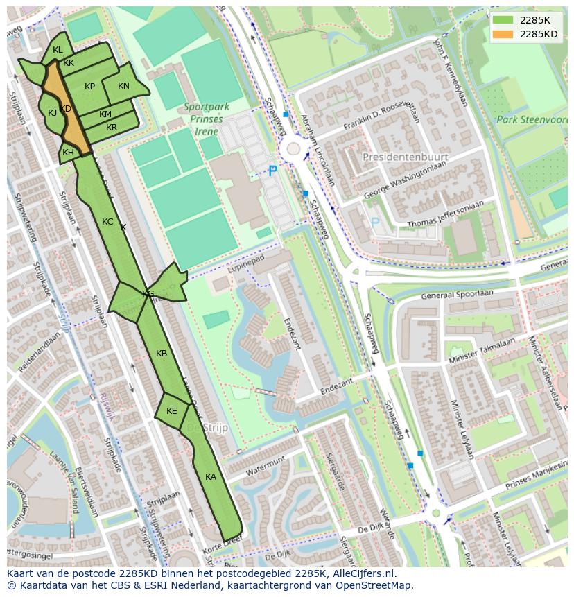 Afbeelding van het postcodegebied 2285 KD op de kaart.