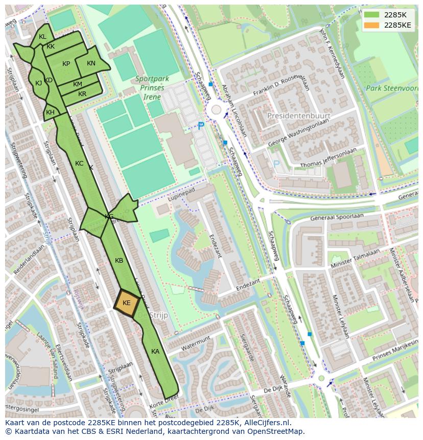 Afbeelding van het postcodegebied 2285 KE op de kaart.