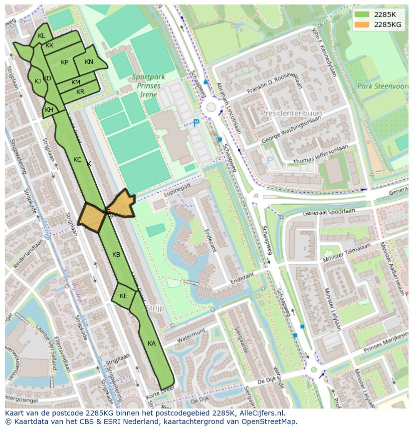 Afbeelding van het postcodegebied 2285 KG op de kaart.