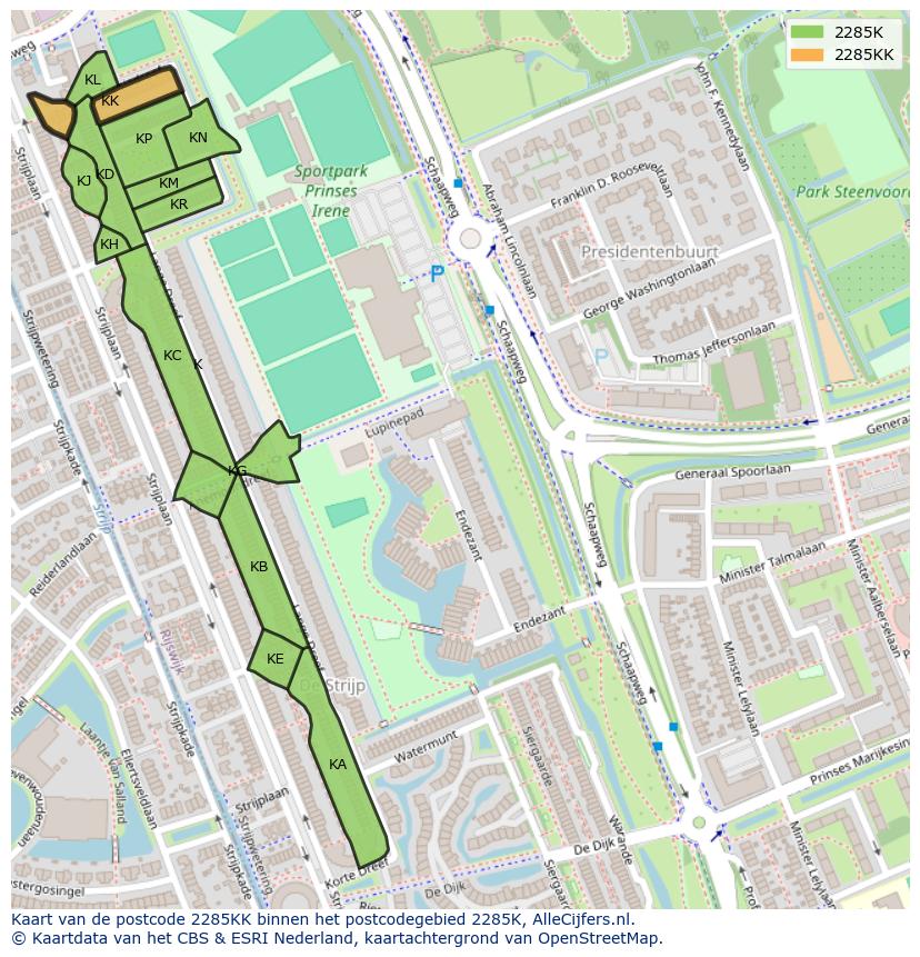Afbeelding van het postcodegebied 2285 KK op de kaart.