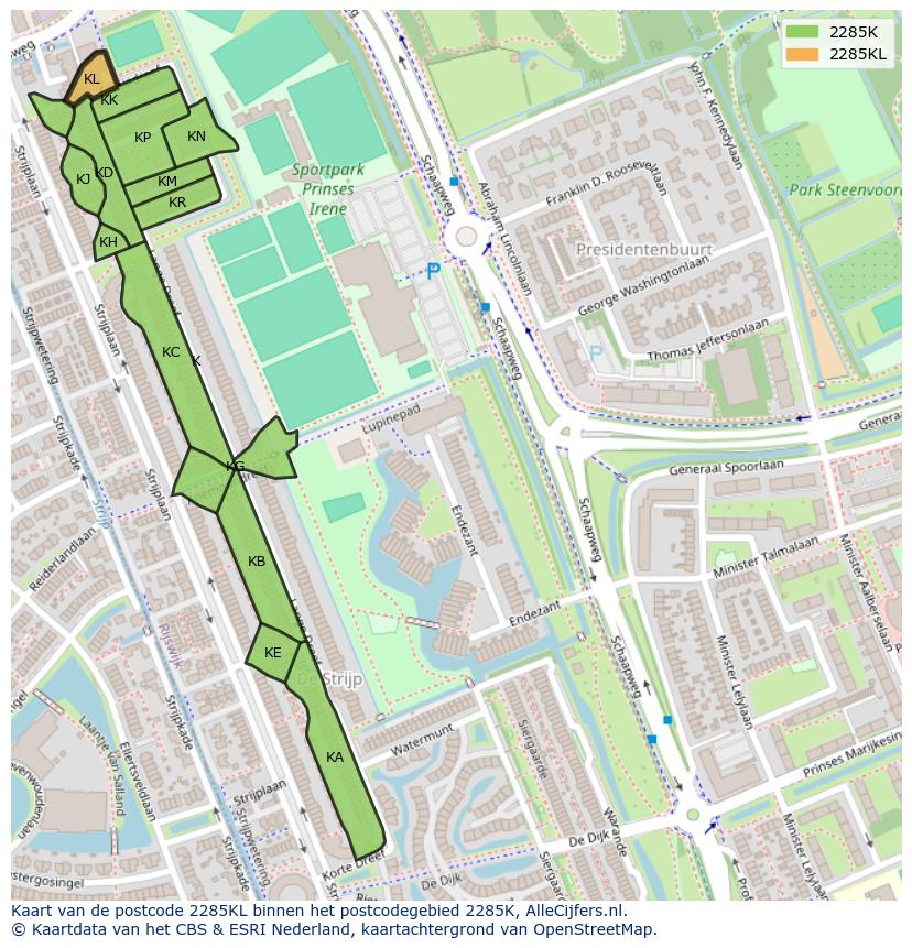 Afbeelding van het postcodegebied 2285 KL op de kaart.