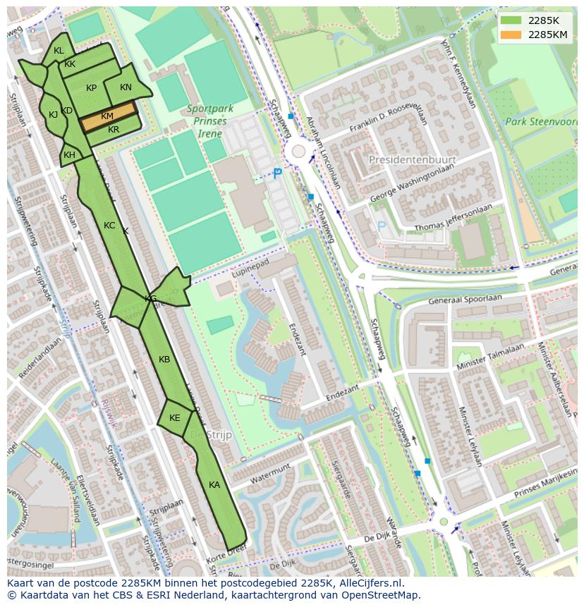 Afbeelding van het postcodegebied 2285 KM op de kaart.