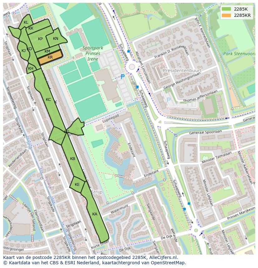 Afbeelding van het postcodegebied 2285 KR op de kaart.