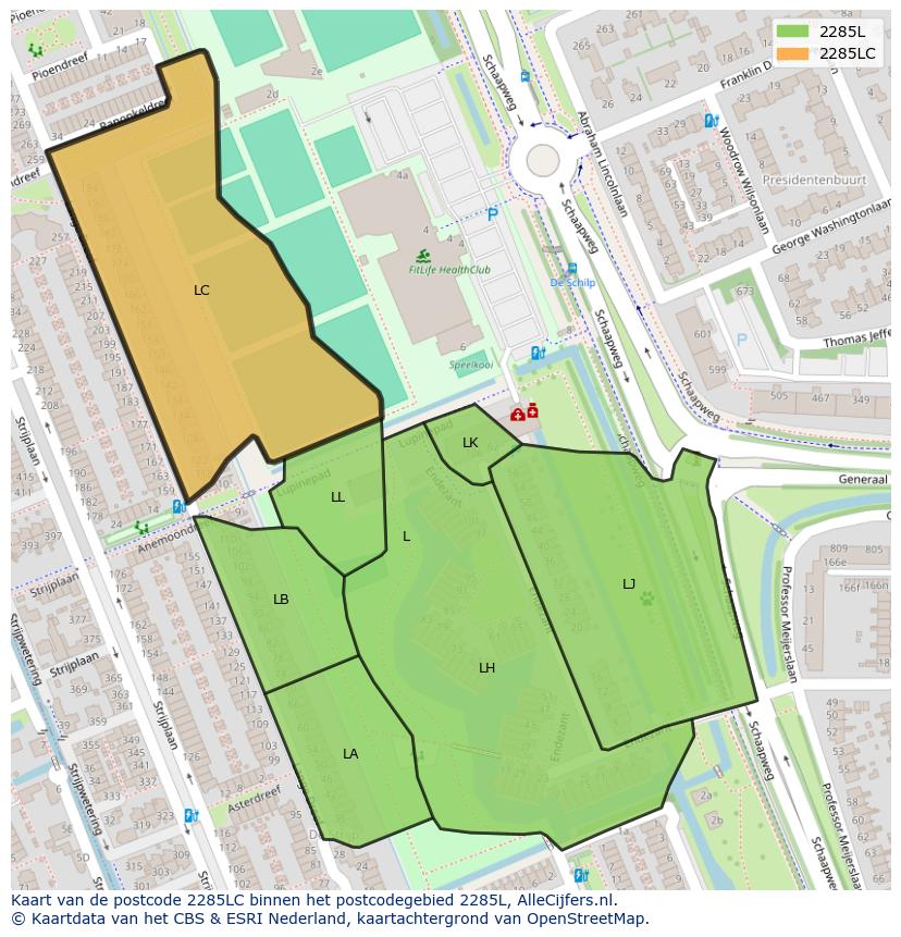 Afbeelding van het postcodegebied 2285 LC op de kaart.