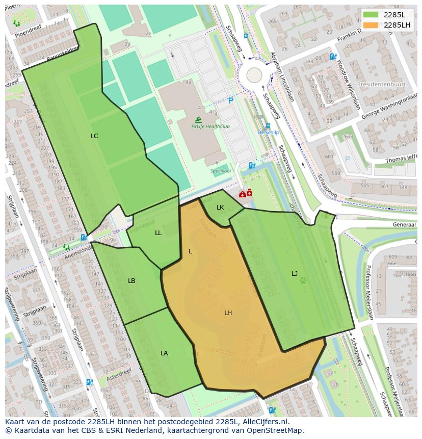 Afbeelding van het postcodegebied 2285 LH op de kaart.