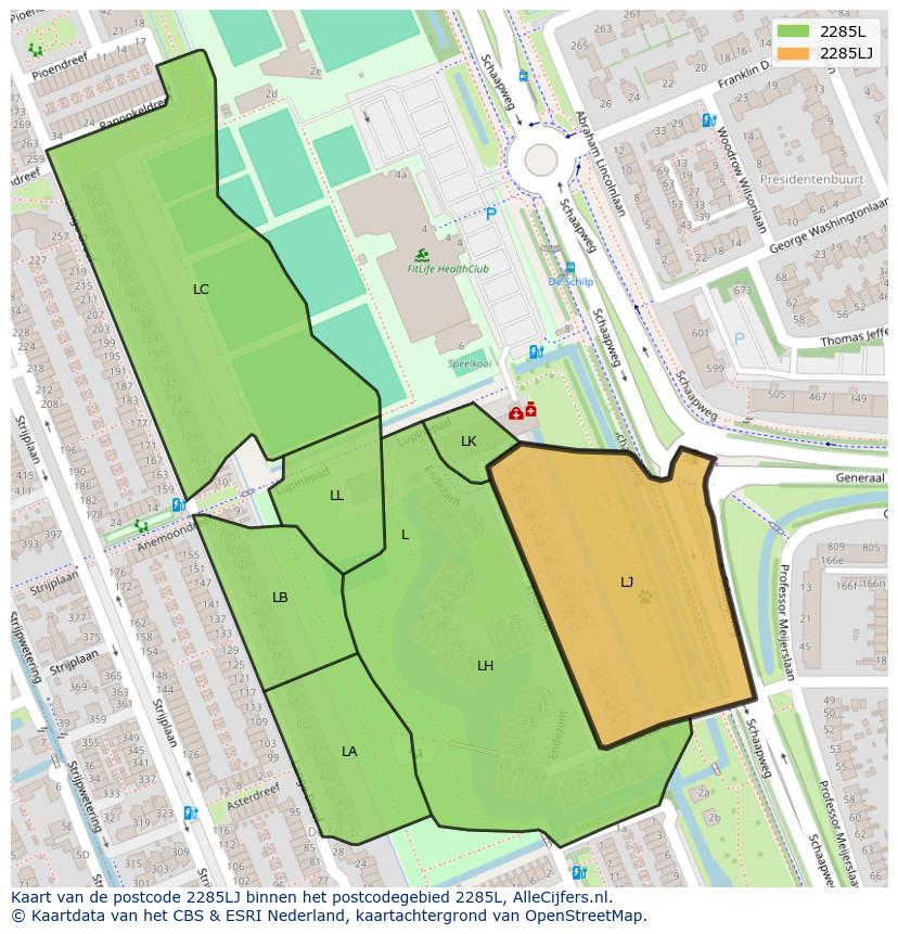 Afbeelding van het postcodegebied 2285 LJ op de kaart.