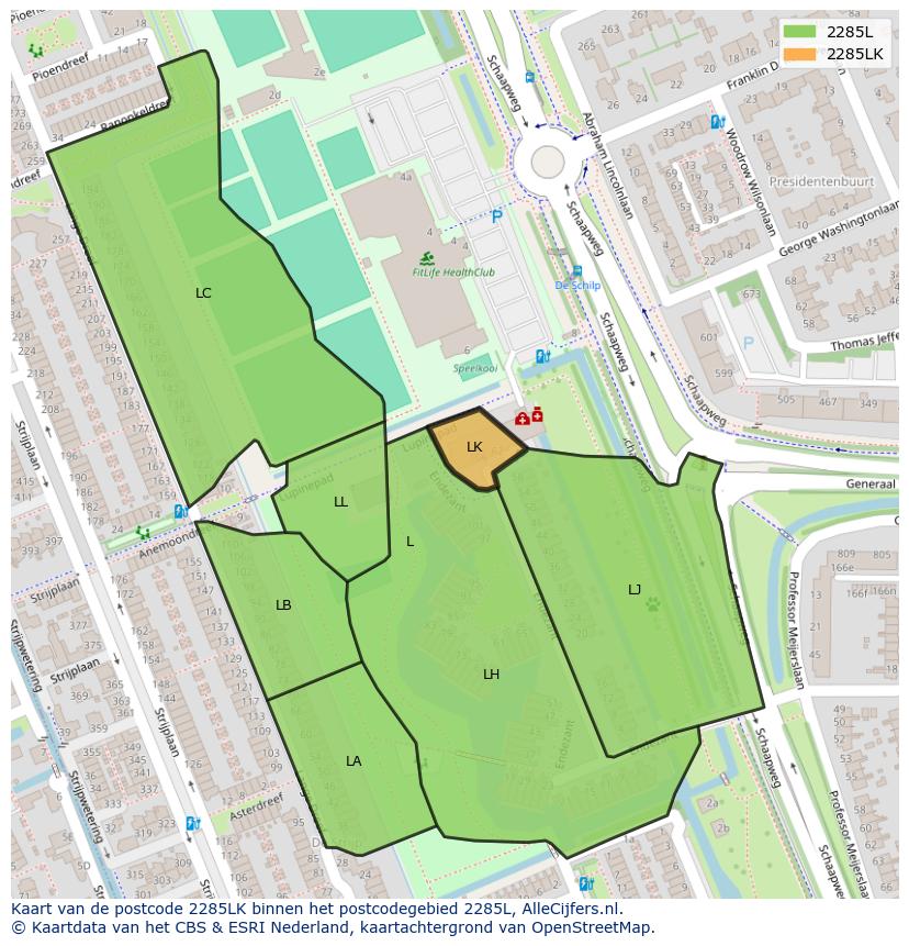 Afbeelding van het postcodegebied 2285 LK op de kaart.
