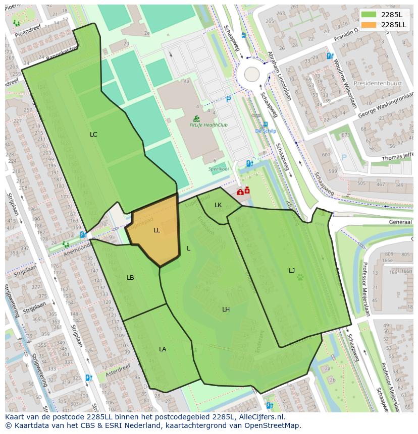 Afbeelding van het postcodegebied 2285 LL op de kaart.