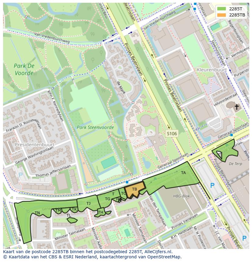 Afbeelding van het postcodegebied 2285 TB op de kaart.